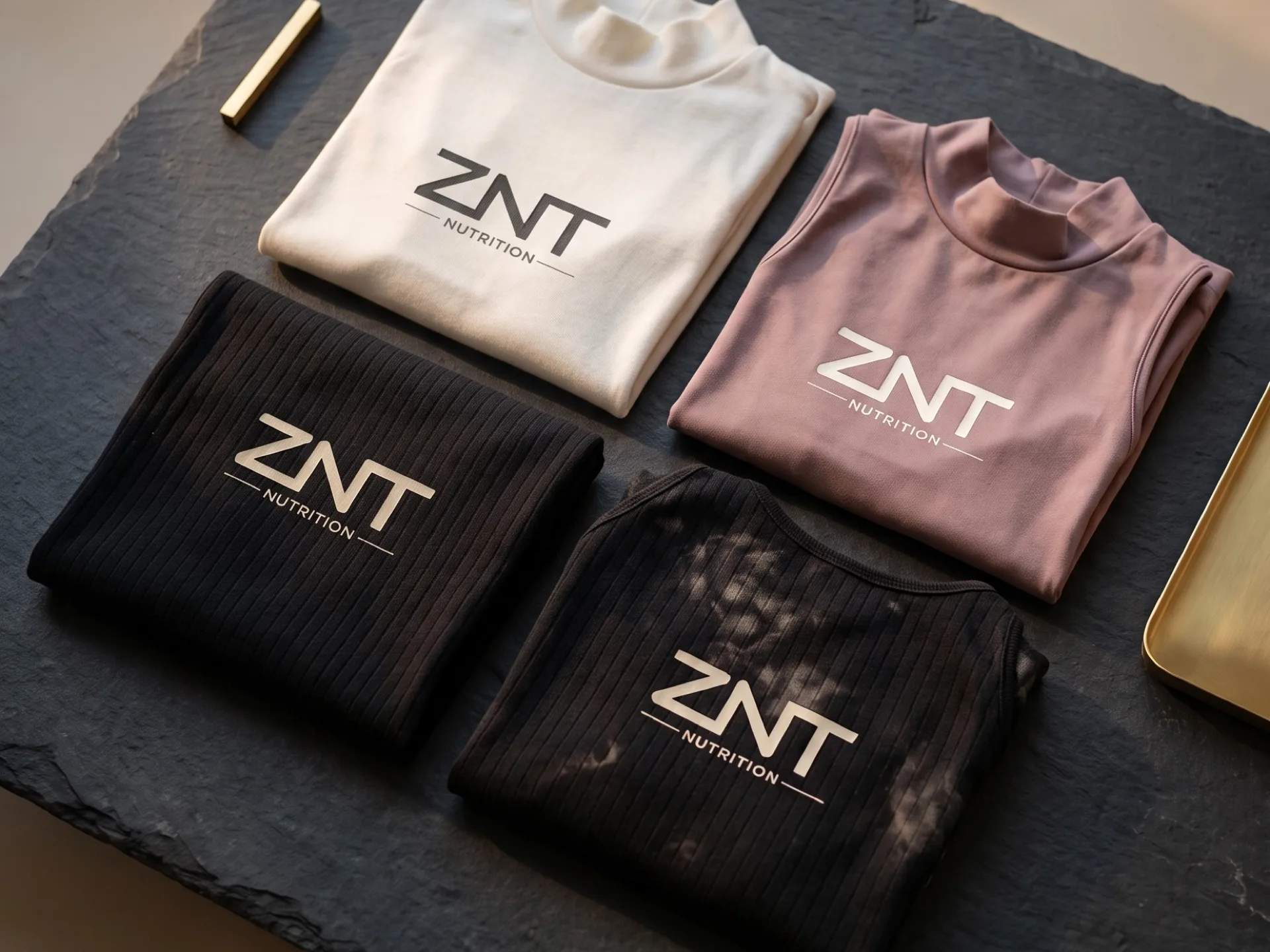 Mit Marken-Logo bedruckte Shirts und Tops fuer eine Nahrungsergaenzungsmarke von Studio Flandana